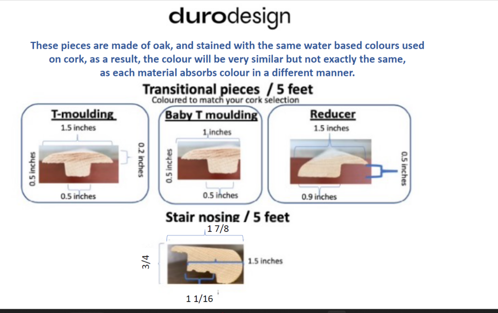 transition moulding and stairnose trim for duro design cork flooring.